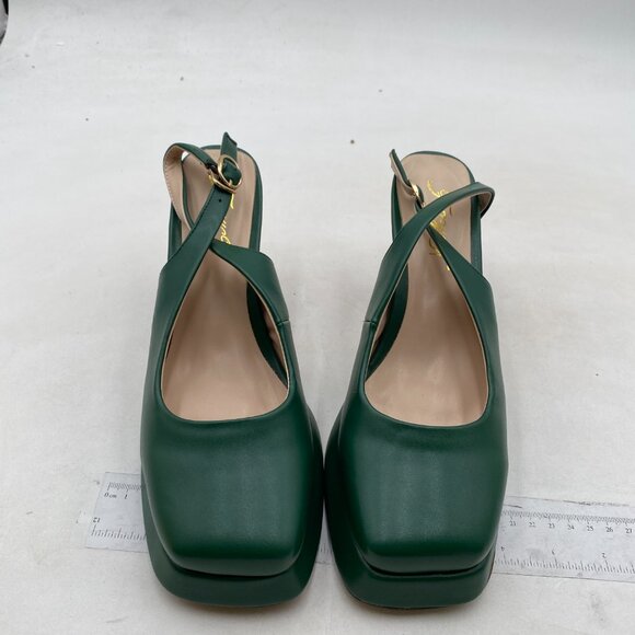 FOWT Green Platform Square Toe Block High Heels Ankle Backstrap Slingbac… - Picture 3 of 8